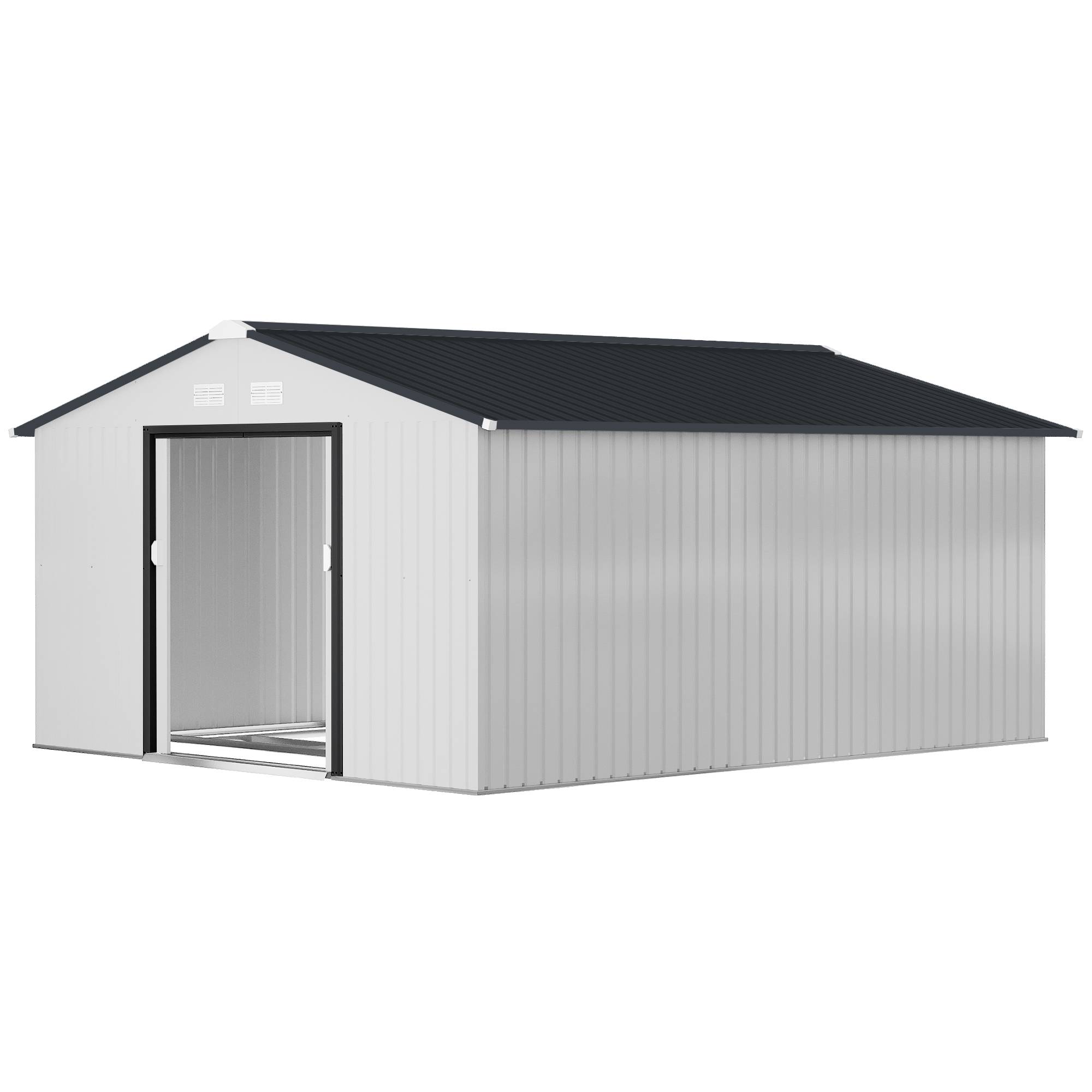 Abri de jardin en acier 3,4 x 3,8 x 2 m avec double porte coulissante et toit en pente, argent - Image 2