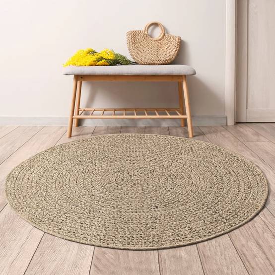 Tapis Rond Extérieur Aspect Jute en Polypropylène pour Terrasse Jardin Balcon Brun Ø 200 cm – ComfortXL Outdoor Living - Image 1