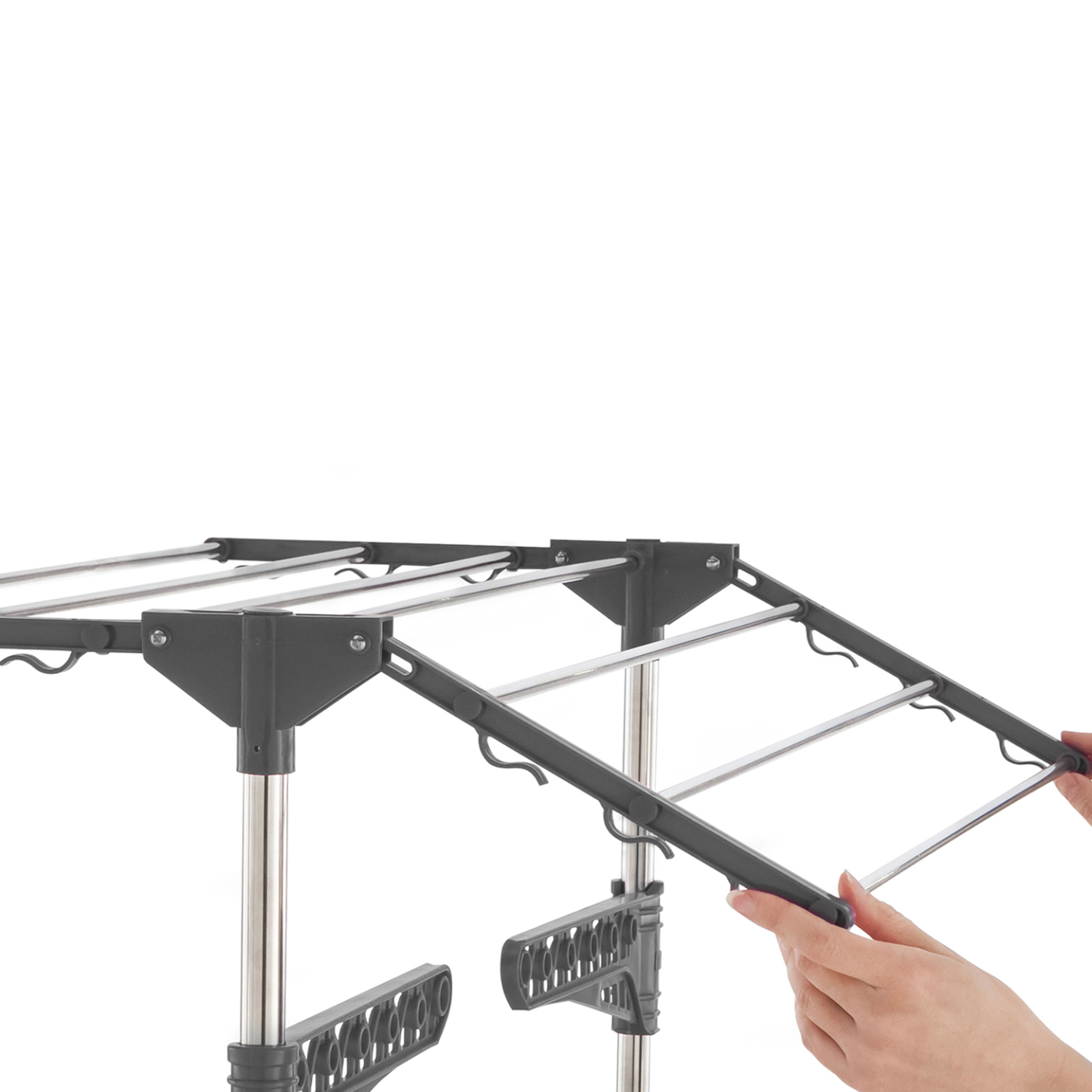 Séchoir à linge vertical pliable 3 niveaux MAXIMA capacité 25M avec cintres et pinces et gris - Image 7