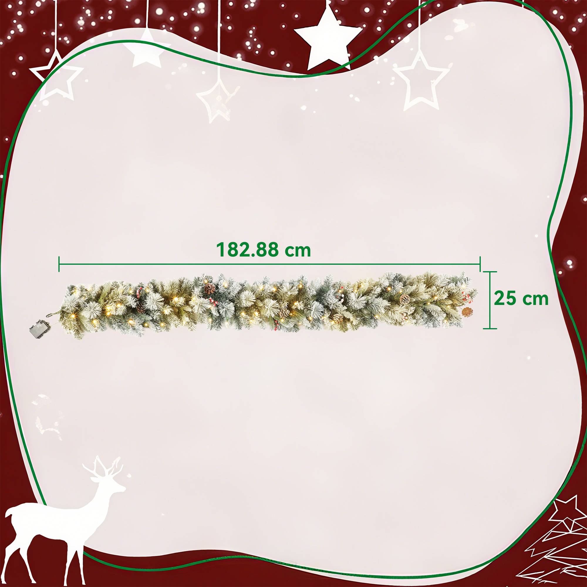 Guirlande de Noël Ø25x180 cm avec 50 lumières LED, baies et pommes de pin, en plastique et métal, verte et blanche - Image 5