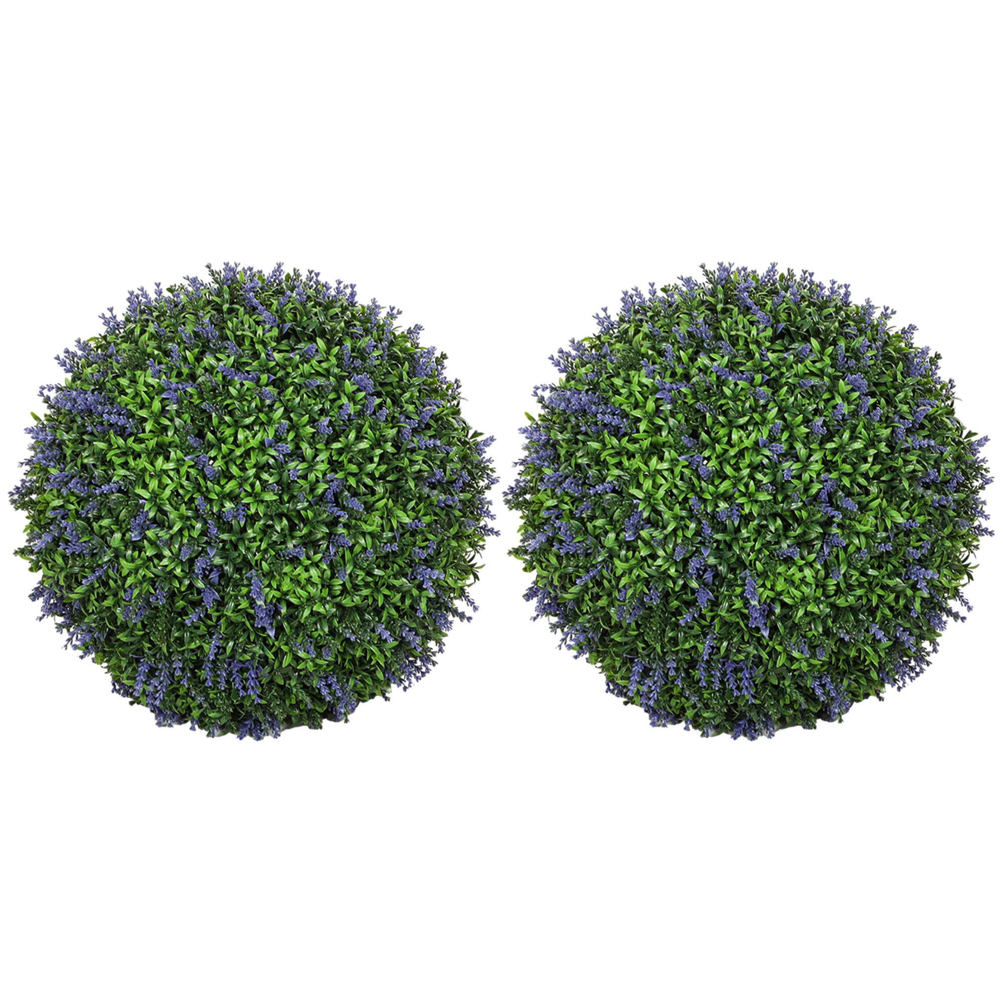 Lot de 2 plantes artificielles en boule, résistantes UV, intérieur/extérieur, 42 cm, vert+lila - Image 2