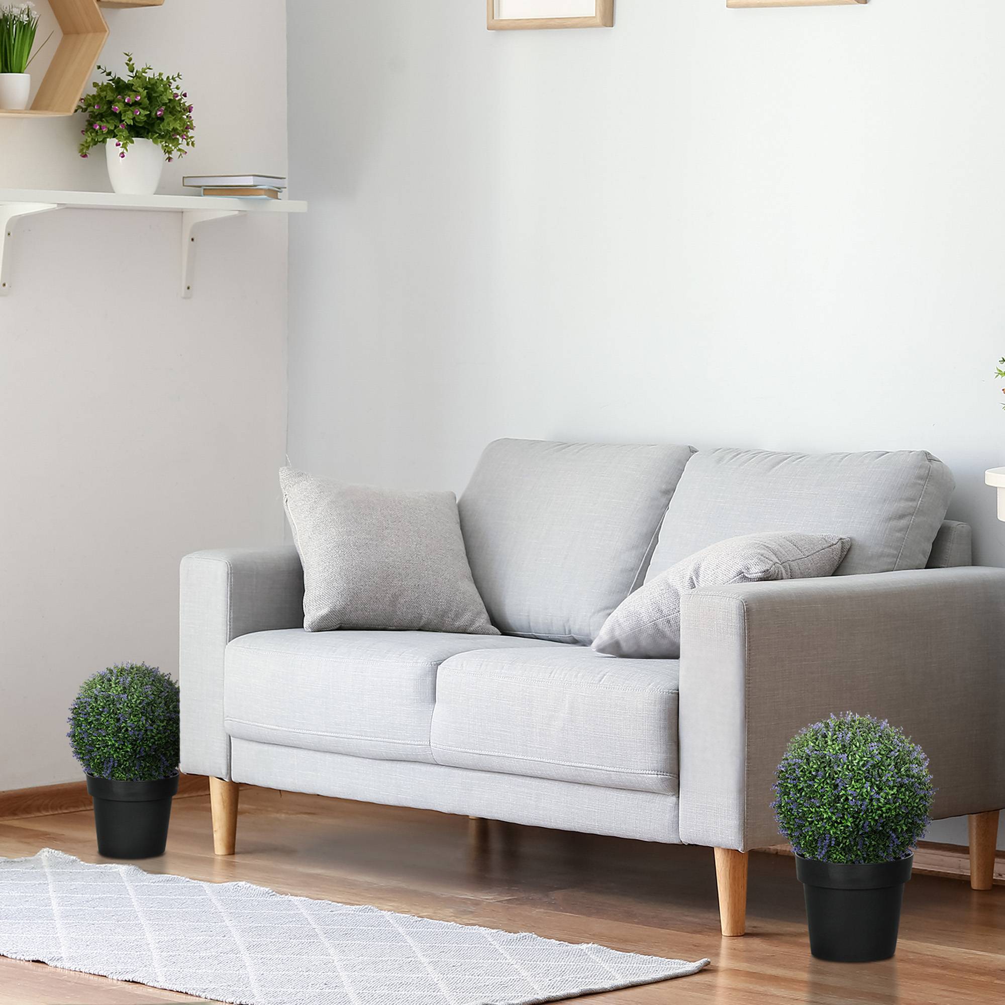 Lot de 2 plantes artificielles en boule, résistantes UV, intérieur/extérieur, 42 cm, vert+lila - Image 9