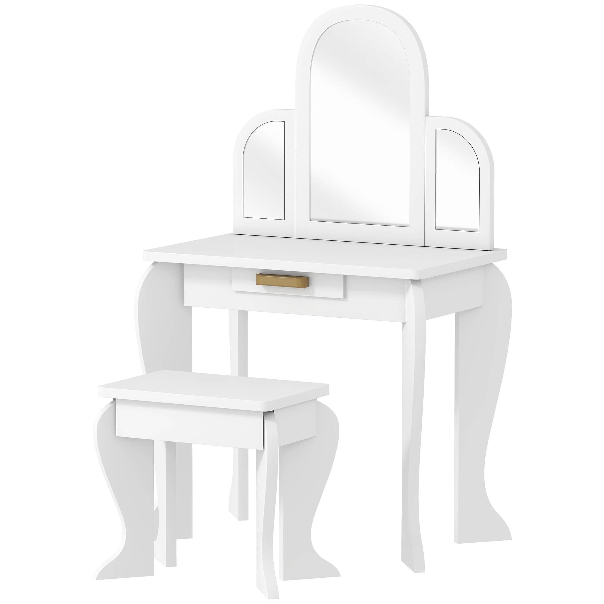 Sans Marque - Coiffeuse pour enfants avec miroir et tabouret, meuble de maquillage pour filles de 3 à 6 ans avec tiroir, blanche - Image 2