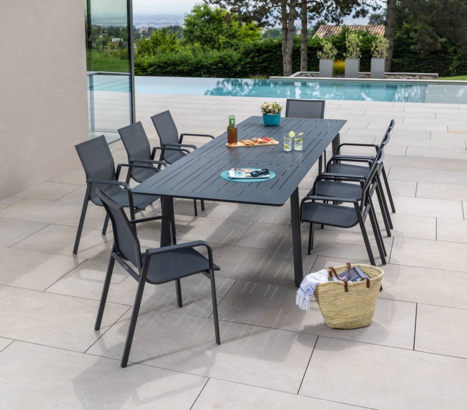 Ensemble table et chaises de jardin  8 places  Gris Anthracite  NAIROBI GRIS