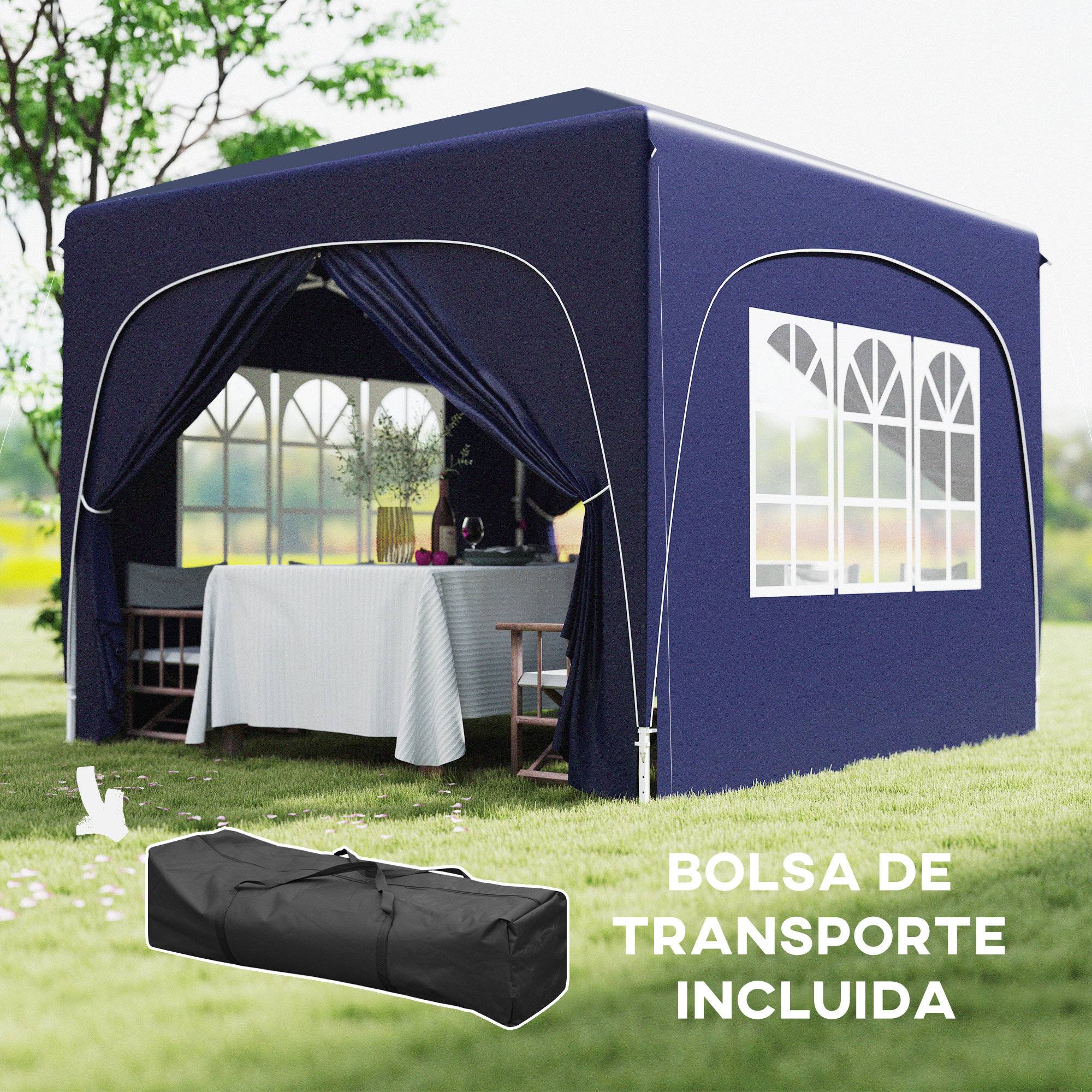 ComfortXL - Tonnelle pliante métal et toile Oxford jardin protection UV réglable 3 x 3 m bleu foncé - ComfortXL Outdoor Living - Image 9