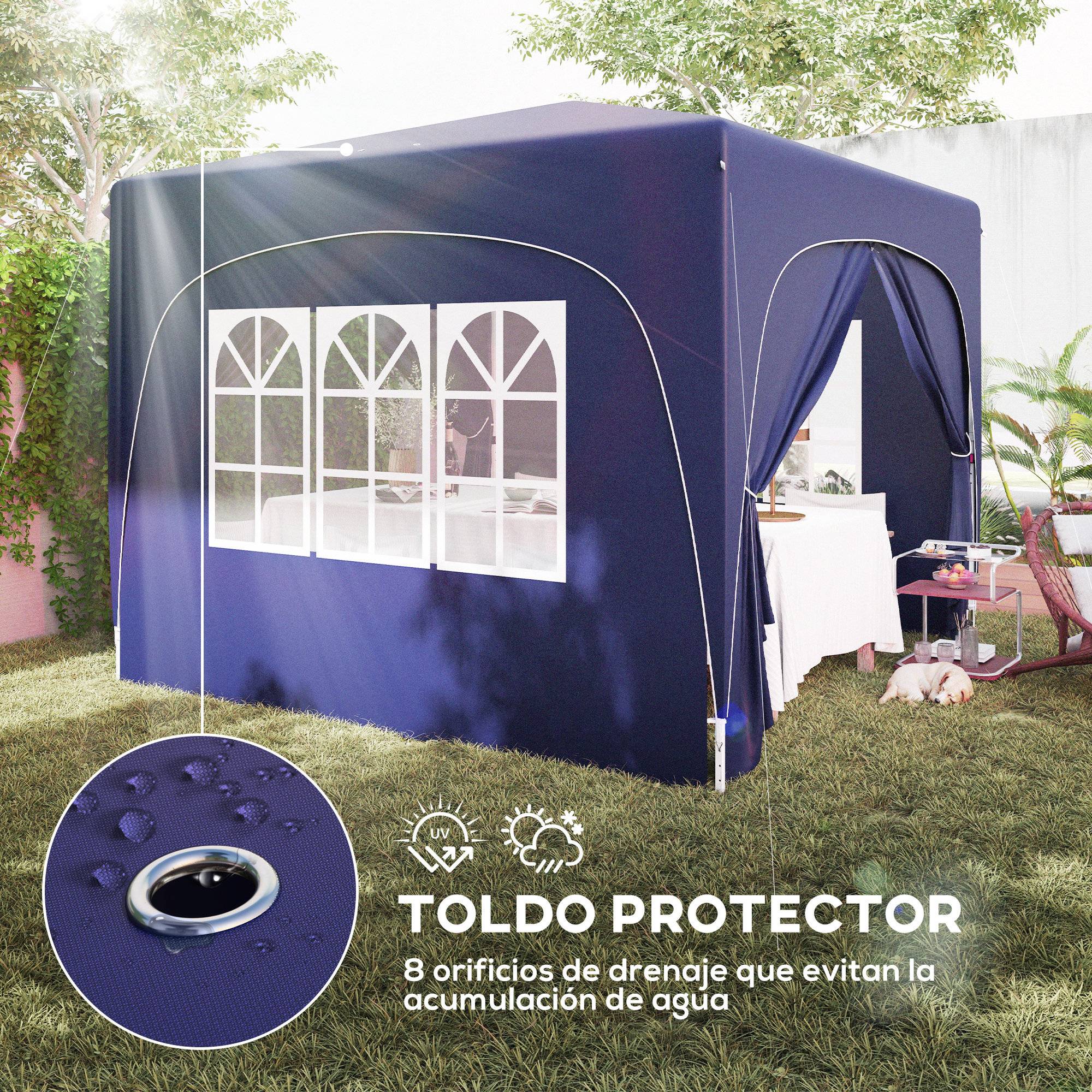 ComfortXL - Tonnelle pliante métal et toile Oxford jardin protection UV réglable 3 x 3 m bleu foncé - ComfortXL Outdoor Living - Image 8
