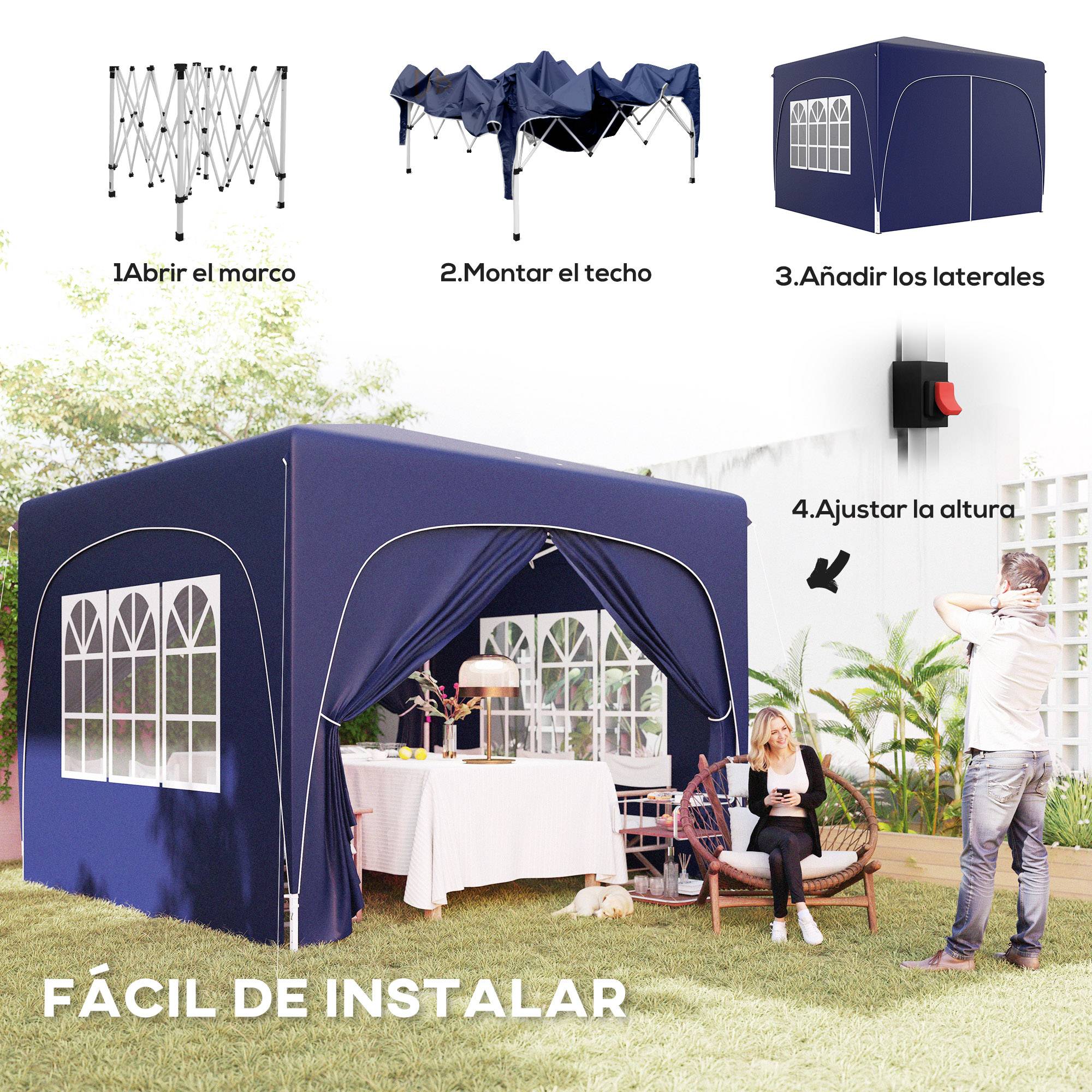 ComfortXL - Tonnelle pliante métal et toile Oxford jardin protection UV réglable 3 x 3 m bleu foncé - ComfortXL Outdoor Living - Image 6