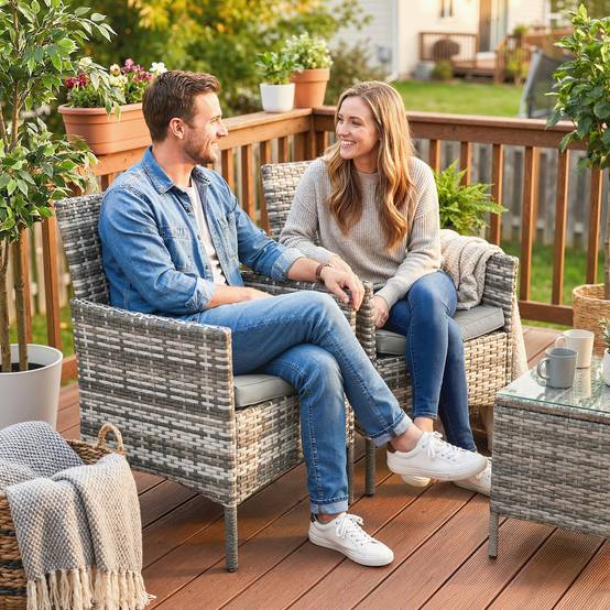 Lot de 2 Chaises de Jardin Résine Tressée Balcon Dossier Ergonomique Gris - ComfortXL Outdoor Living - Image 4