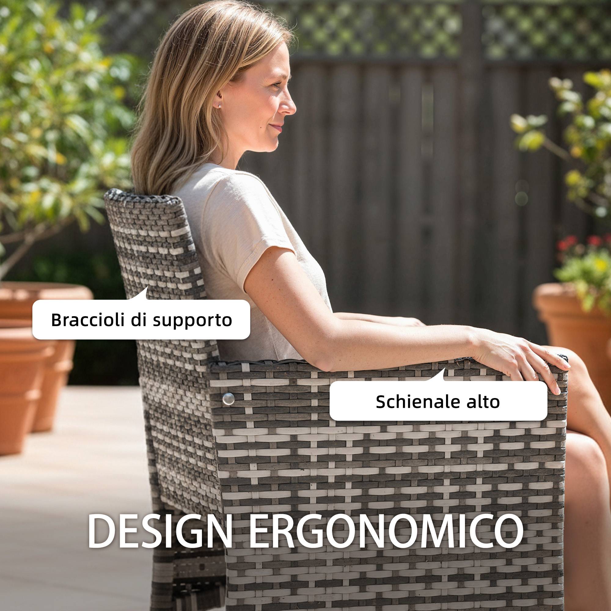 Lot de 2 Chaises de Jardin Résine Tressée Balcon Dossier Ergonomique Gris - ComfortXL Outdoor Living - Image 7
