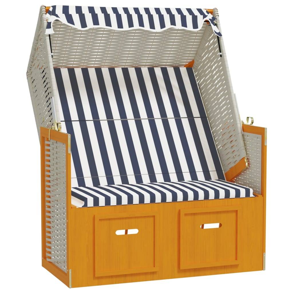 Helloshop26 - Strandkorb avec auvent résine tressée et bois solide blanc bleu - Imagen 1