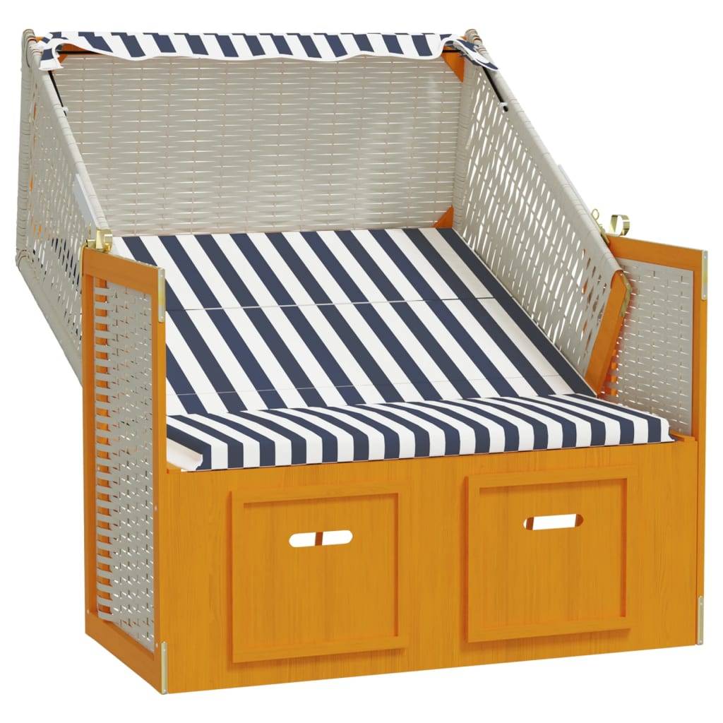 Helloshop26 - Strandkorb avec auvent résine tressée et bois solide blanc bleu - Imagen 2