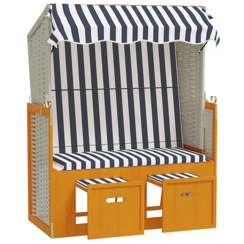 Helloshop26 - Strandkorb avec auvent résine tressée et bois solide blanc bleu - Imagen 3