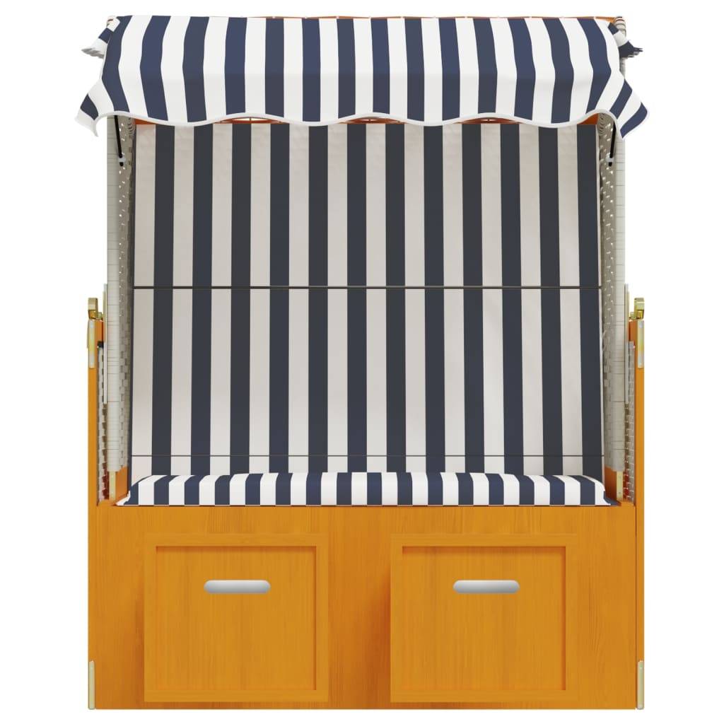 Helloshop26 - Strandkorb avec auvent résine tressée et bois solide blanc bleu - Imagen 4