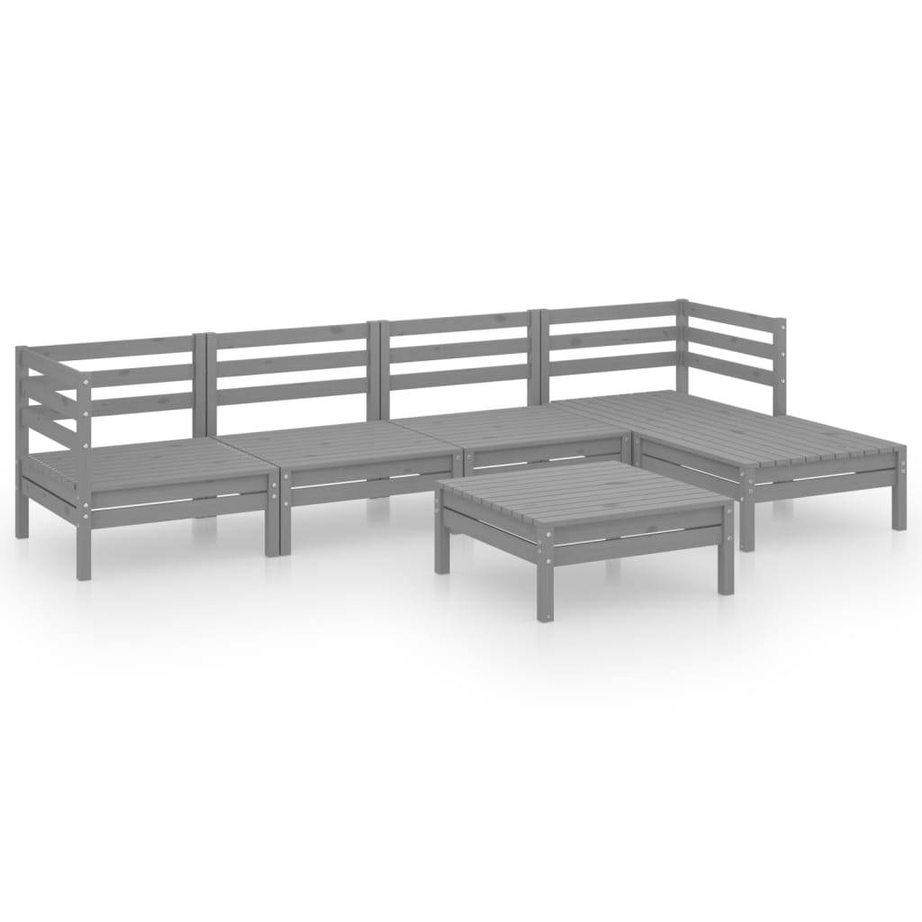 Maison Chic - 6 pcs salon de jardin - Mobilier d'extérieur - Mobilier de jardin Bois de pin massif Gris-JU7521 - Image 1