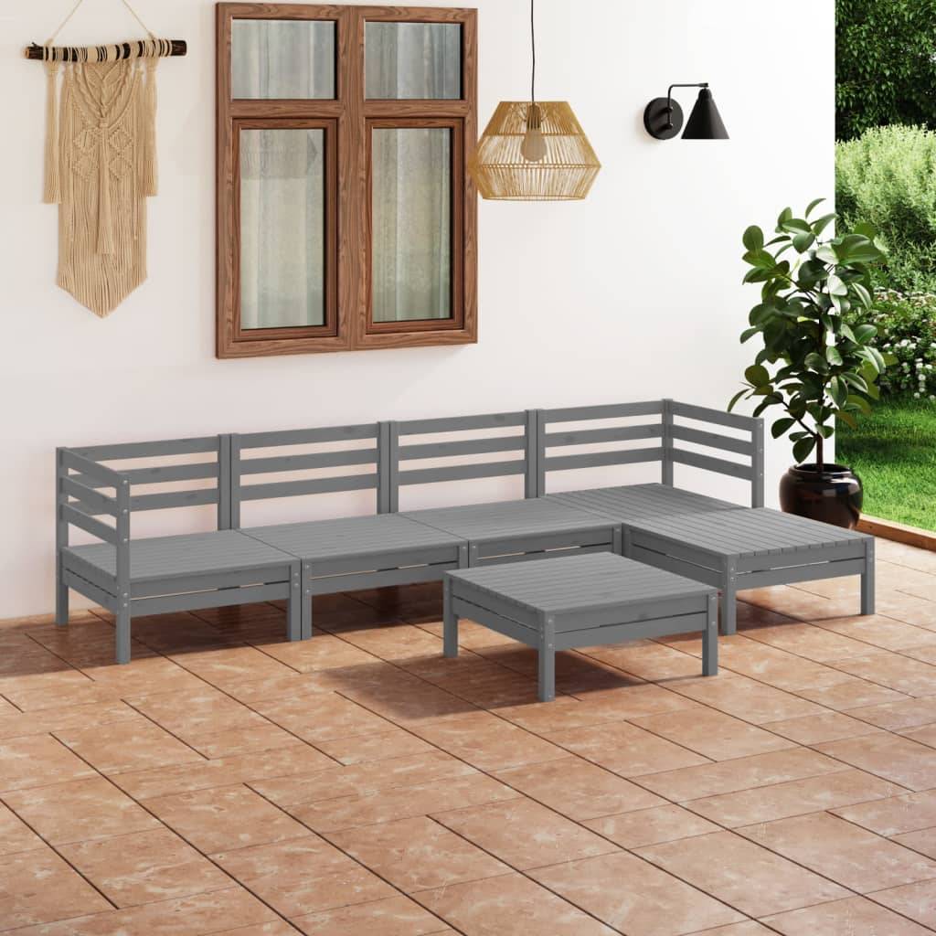 Maison Chic - 6 pcs salon de jardin - Mobilier d'extérieur - Mobilier de jardin Bois de pin massif Gris-JU7521 - Image 2