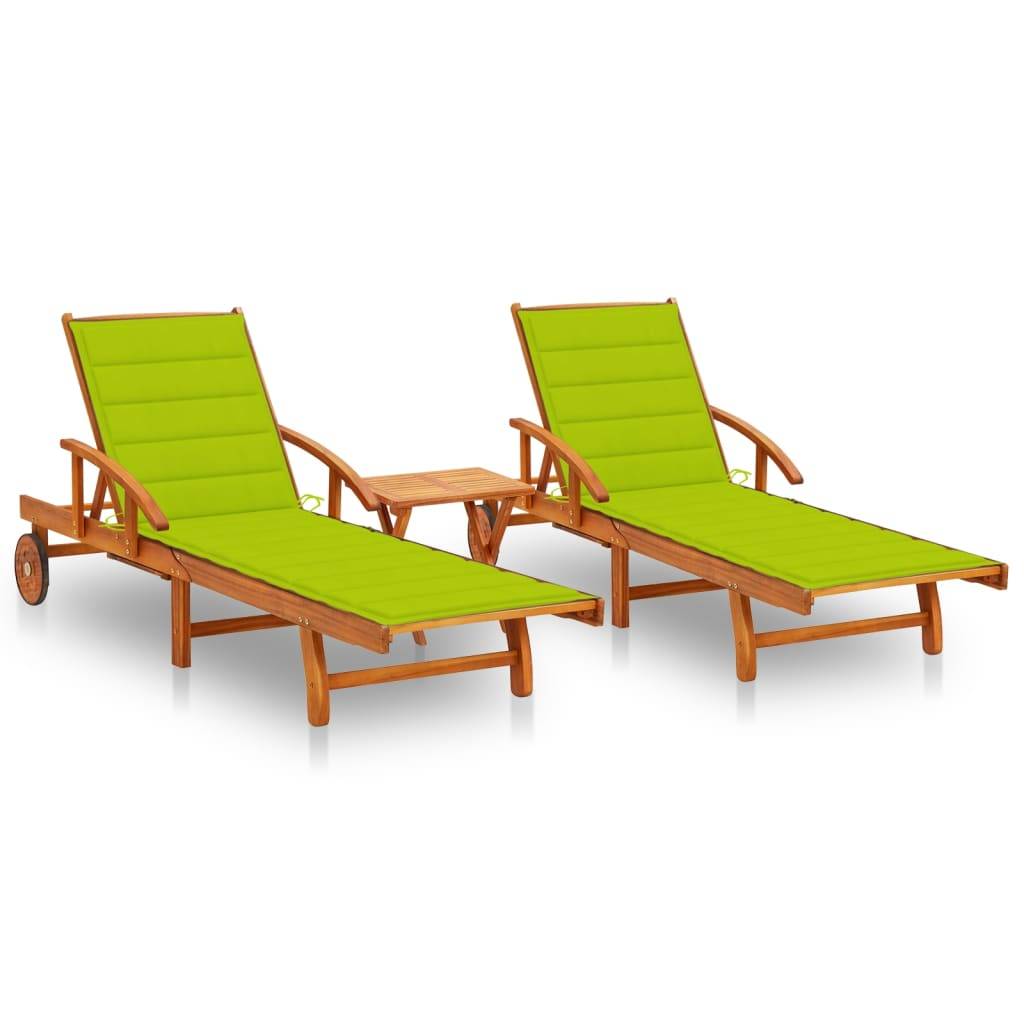 Lot de 2 Bain de soleil - Transats - Chaises longues avec table et coussins Acacia solide - MEUBLE PRO-JU6695 - Image 2