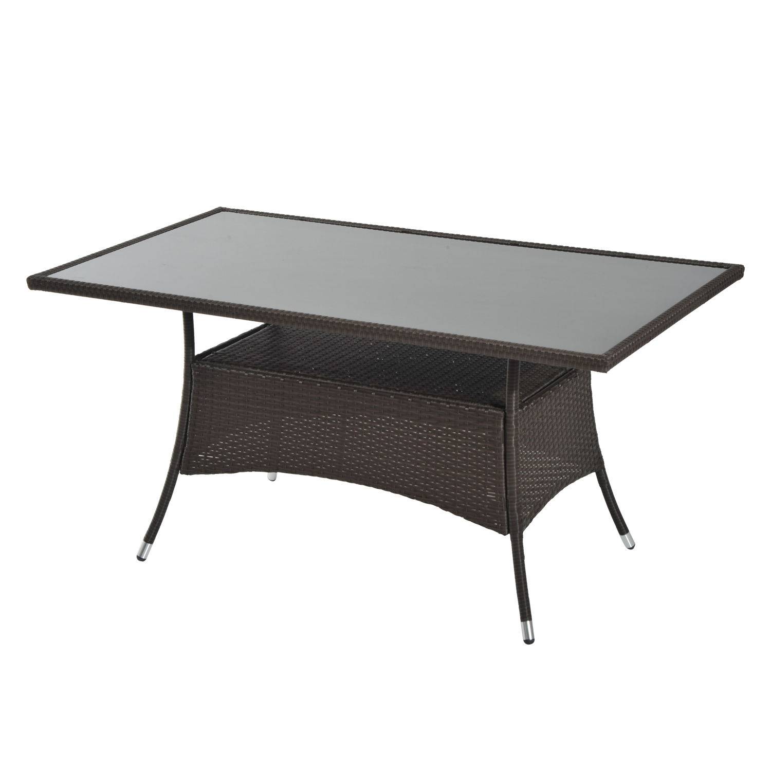 ComfortXL - Table de jardin en résine tressée métal 150 x 85 x 74 cm marron noir pour terrasse plateau verre sécurité - Image 2