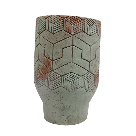 ° Cache-pot "Egyptien" béton vert de gris Ø17 x 27 cm Chemin de campagne - Image 1