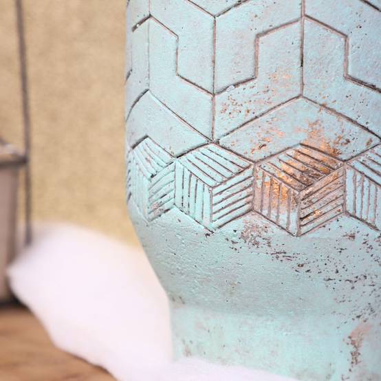 ° Cache-pot "Egyptien" béton vert de gris Ø17 x 27 cm Chemin de campagne - Image 4