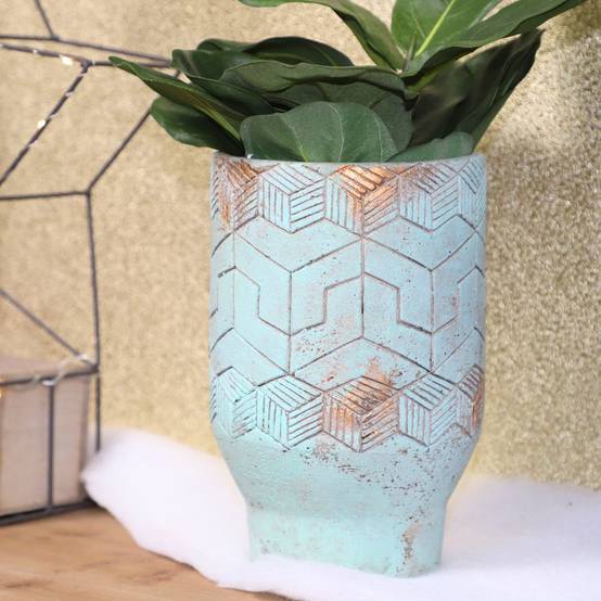 ° Cache-pot "Egyptien" béton vert de gris Ø17 x 27 cm Chemin de campagne - Image 3