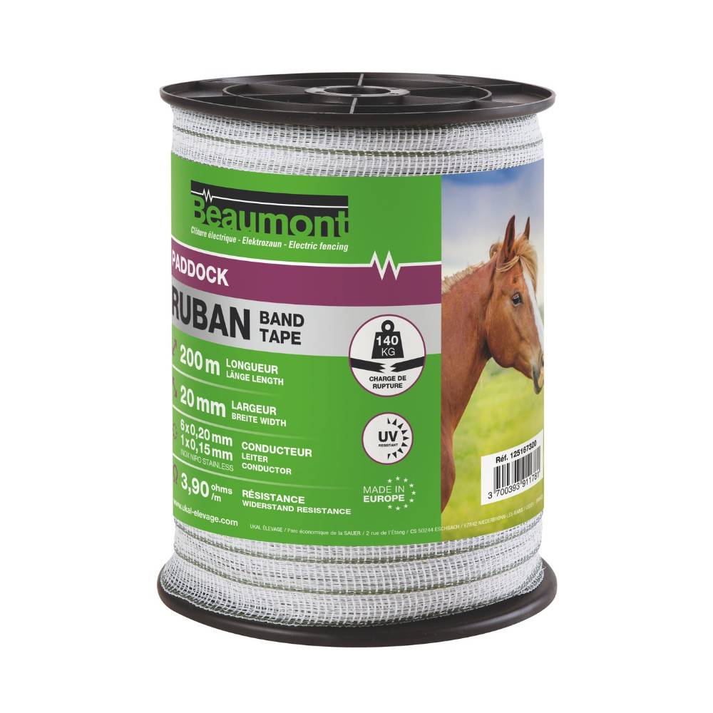Beaumont - Ruban blanc et vert 20mm / 200m PADDOCK