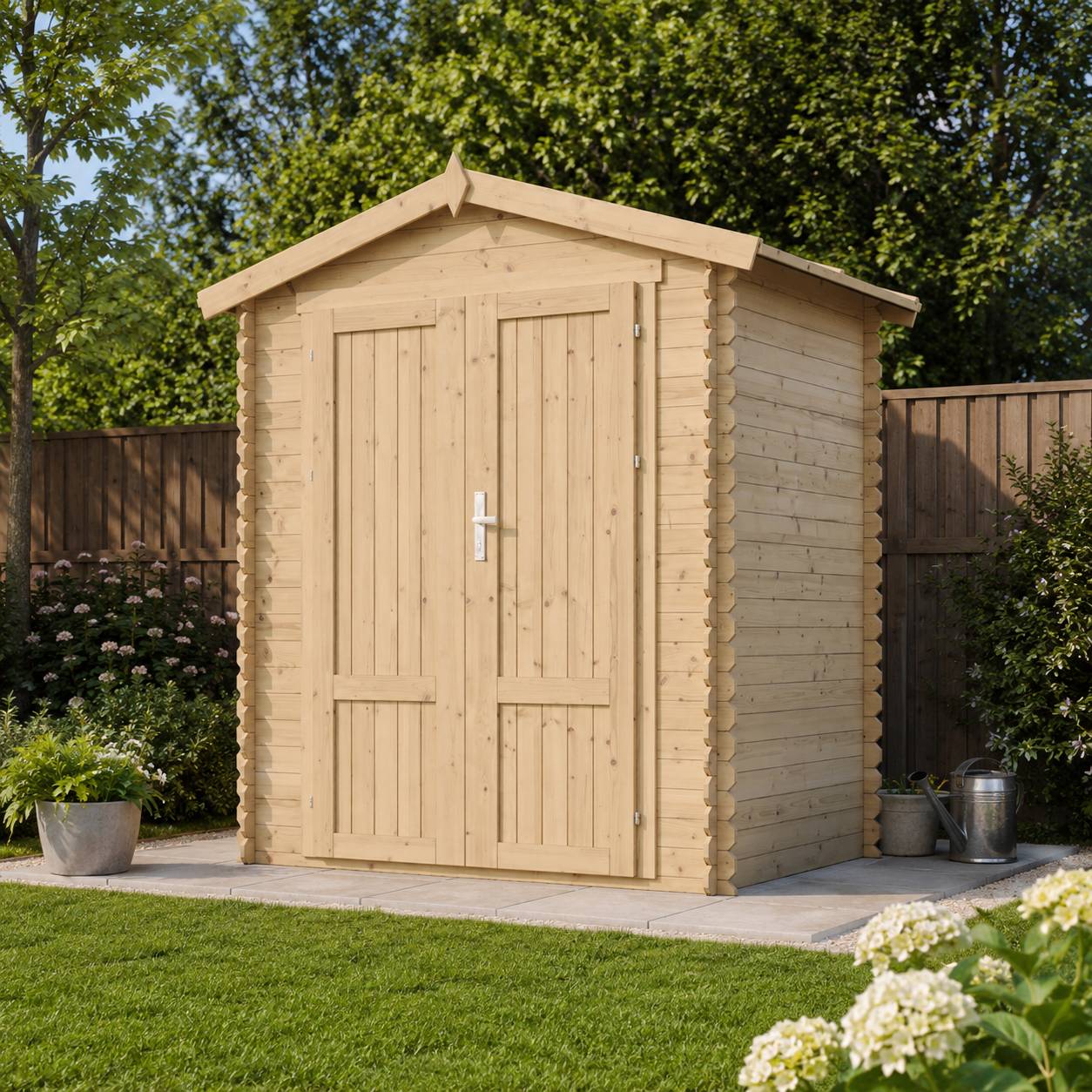 Timbela - Abri de jardin en bois I196xL136xH218 cm / 1.98 m² avec sol traité - Petit abri à outils, Local à vélos - 19 mm d’épaisseur - Timbela M367F1+M367G