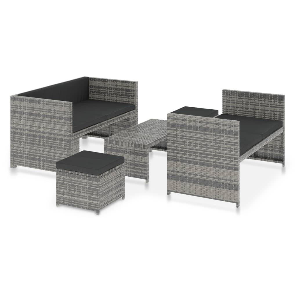 Helloshop26 - Salon de jardin meuble d'extérieur ensemble de mobilier 5 pièces avec coussins résine tressée gris - Imagen 1