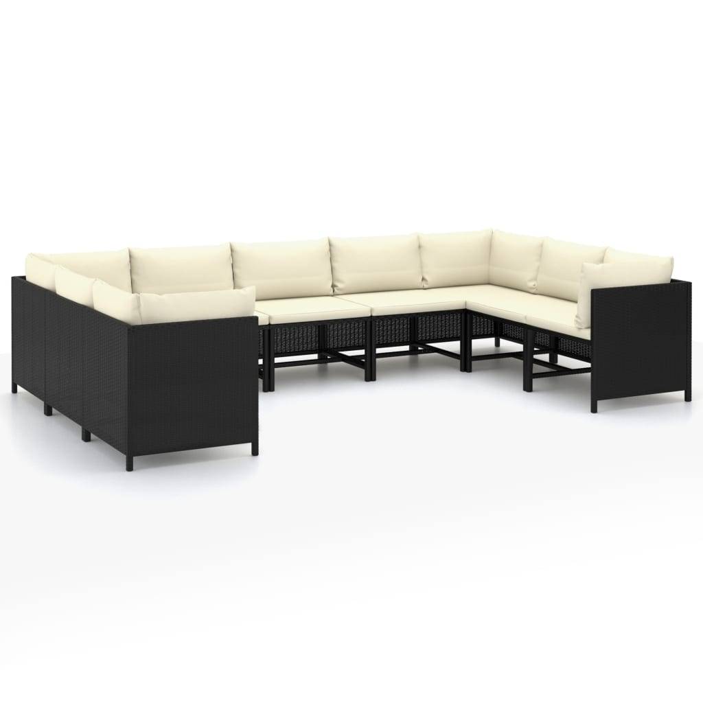 Helloshop26 - Salon de jardin meuble d'extérieur ensemble de mobilier 9 pièces avec coussins résine tressée noir - Imagen 1