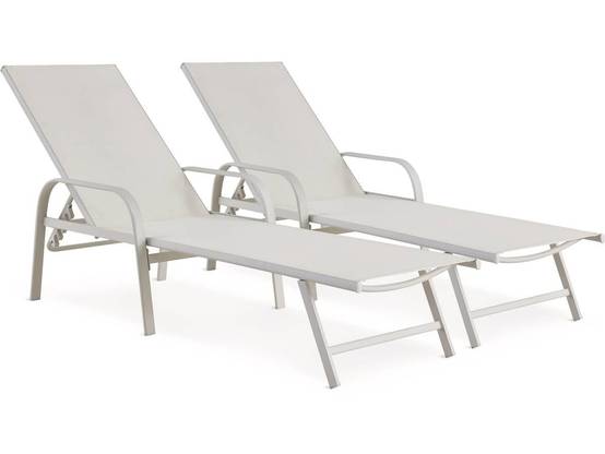 Lot De 2 Bains De Soleil En Métal Avec Accoudoirs "farniente" - Blanc -habitat Et Jardin - Image 1