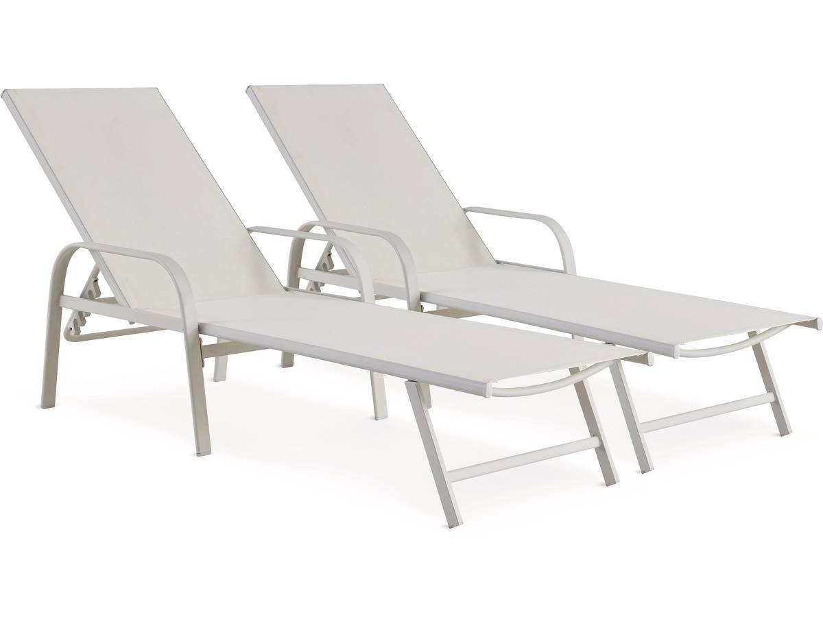 Lot De 2 Bains De Soleil En Métal Avec Accoudoirs "farniente" - Blanc -habitat Et Jardin - Image 1