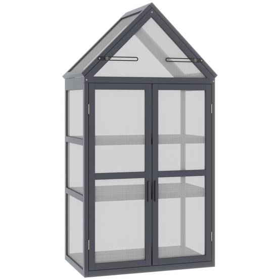 Sans Marque - Mini-serre châssis froid 3 niveaux toit charnières bois polycarbonate 70,5x42x132,Sans Marque - Image 1