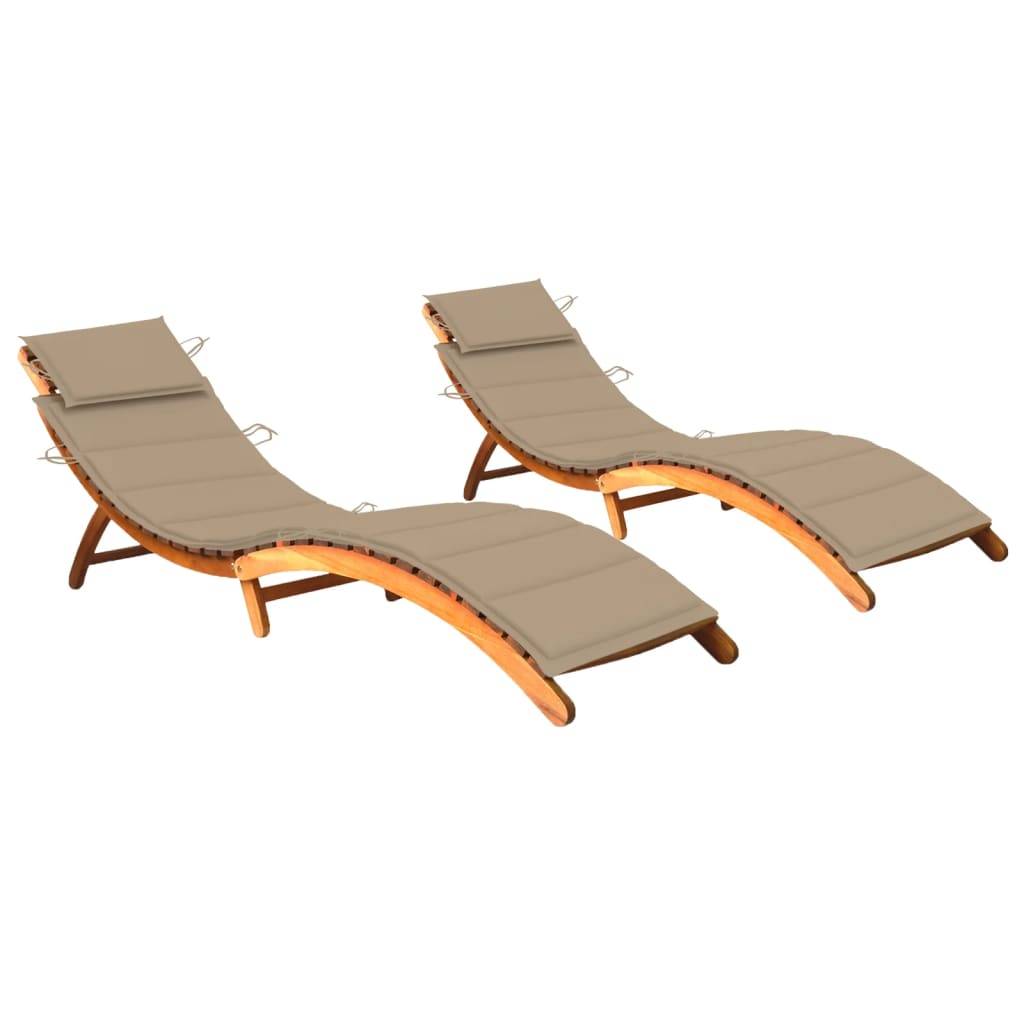 Helloshop26 - Lot de 2 transats chaise longue bain de soleil lit de jardin terrasse meuble d'extérieur avec coussins bois d'acacia solide - Imagen 1