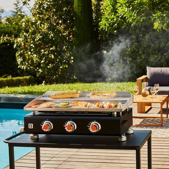 Brasero - Plancha au gaz BRASERO Silvia II G - 3 Brûleurs - 67 x 34 cm - Inox, Noir - Imagen 10