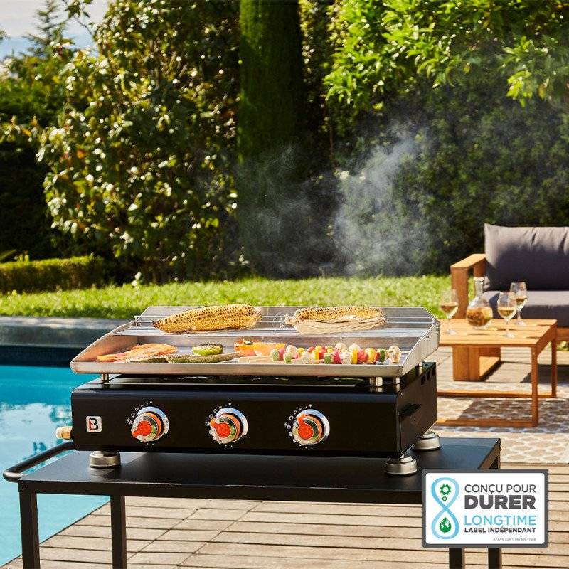 Brasero - Plancha au gaz BRASERO Silvia II G - 3 Brûleurs - 67 x 34 cm - Inox, Noir - Imagen 2