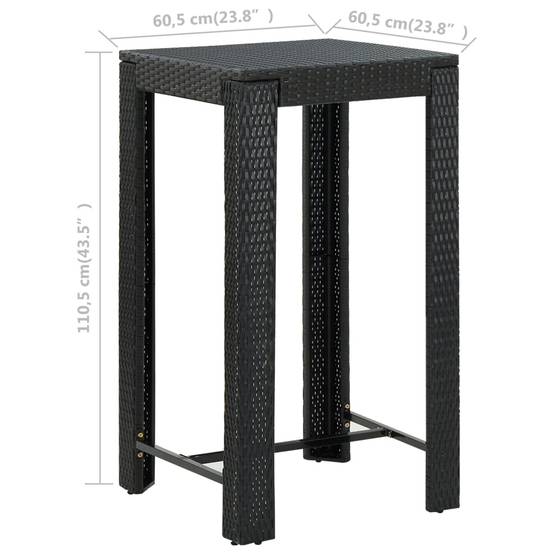Maison Chic - Table d'extérieur - Table de bar de jardin - Table de jardin Noir 60,5x60,5x110,5 cm Résine tressée - Image 5