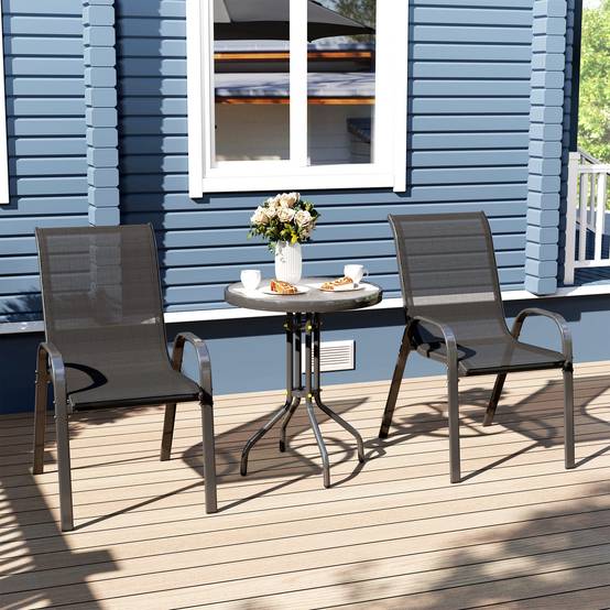 Salon de Jardin 3 Pièces Acier Balcon Détente Chaises Empilables Noir - ComfortXL Outdoor Living - Image 10