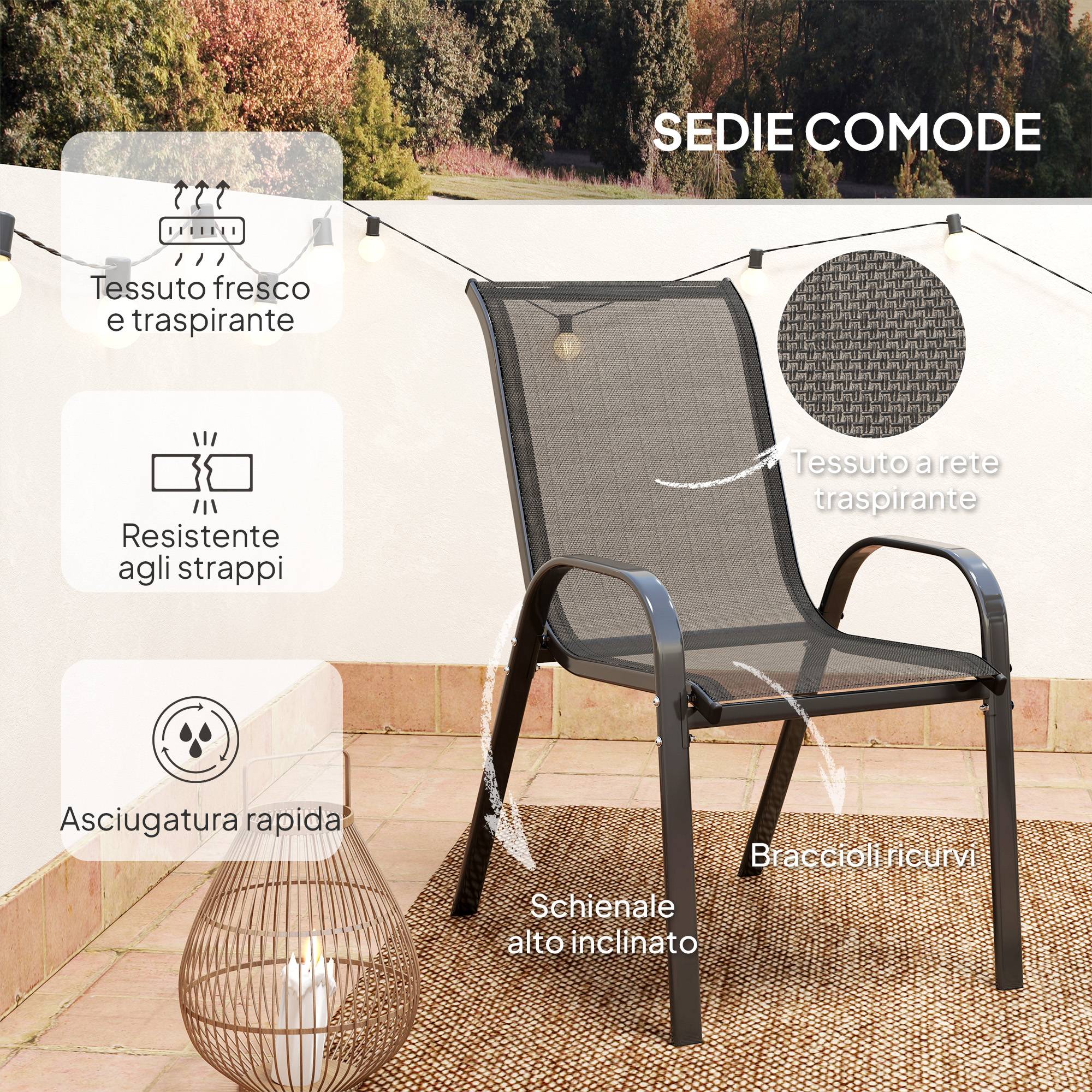 Salon de Jardin 3 Pièces Acier Balcon Détente Chaises Empilables Noir - ComfortXL Outdoor Living - Image 8