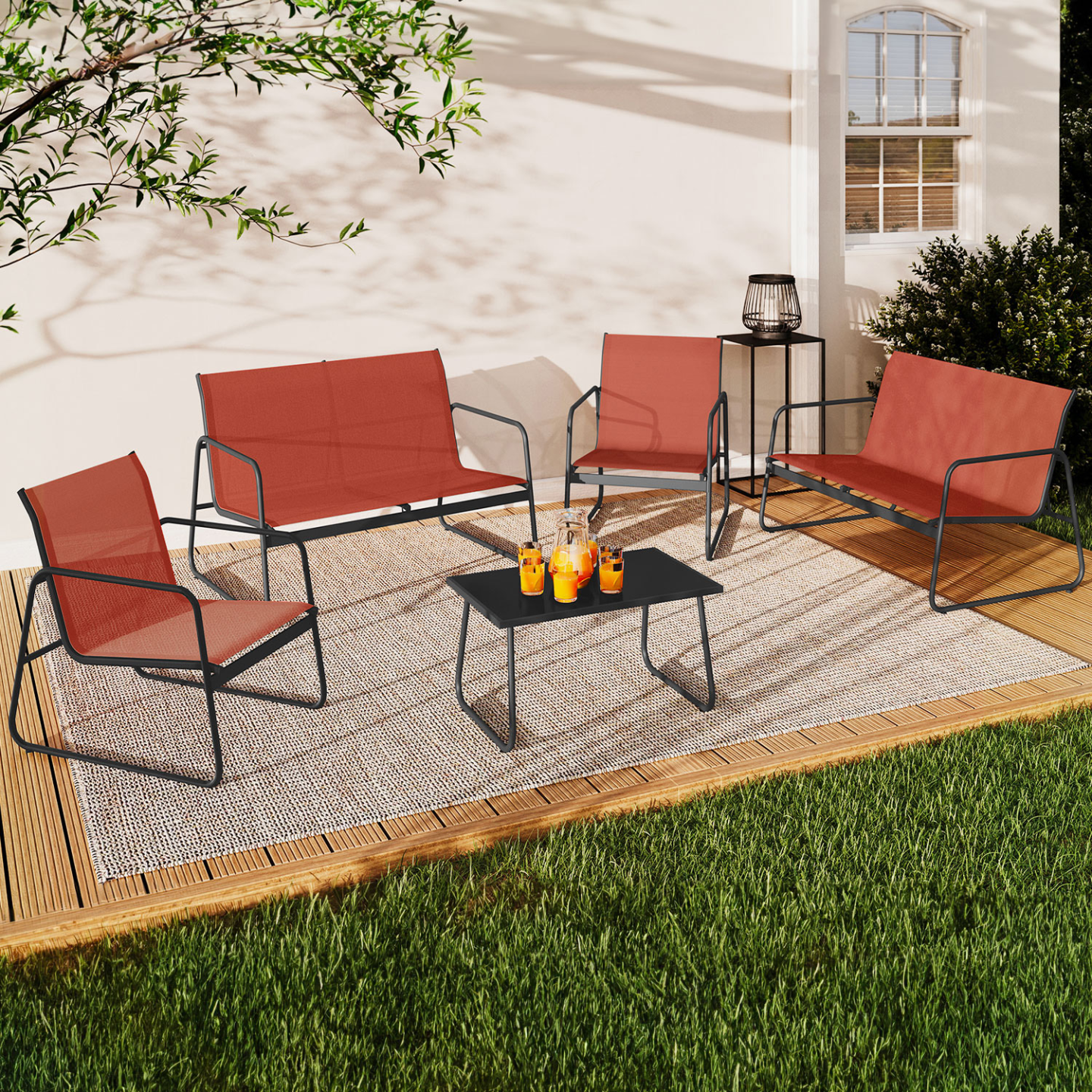Salon de jardin bas MALAGA 6 places avec 2 canapés, fauteuils et table terracotta - Image 1