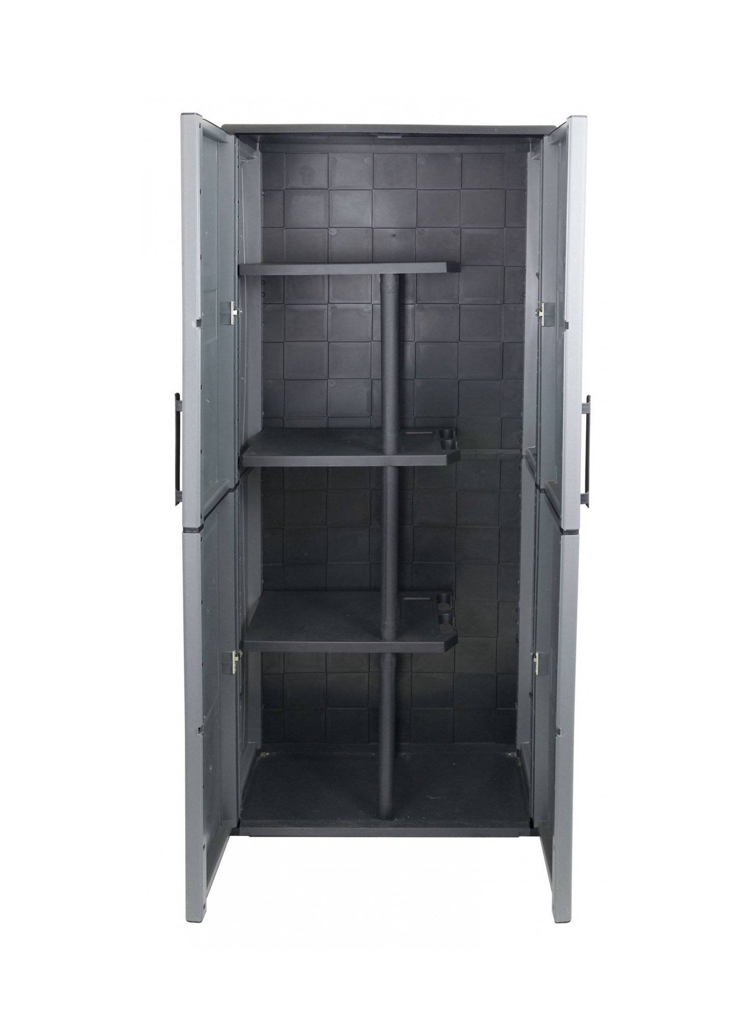 Dmora - Armoire d'extérieur Dargentes, Armoire porte-balai polyvalente, Armoire d'extérieur 2 portes, Finition damier, 68x37h163 cm, Gris et Noir - Dmora - Imagen 4