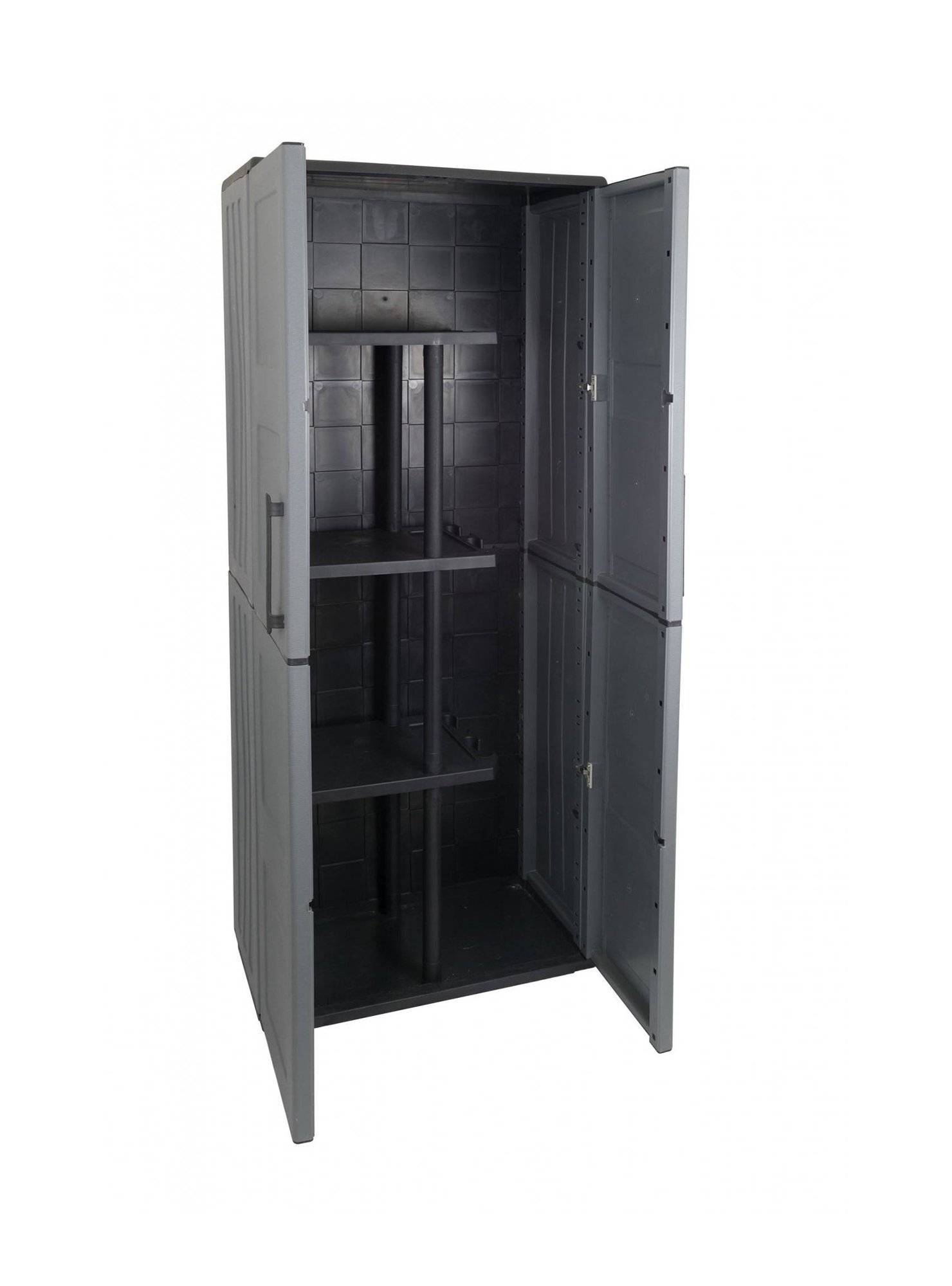 Dmora - Armoire d'extérieur Dargentes, Armoire porte-balai polyvalente, Armoire d'extérieur 2 portes, Finition damier, 68x37h163 cm, Gris et Noir - Dmora - Imagen 5