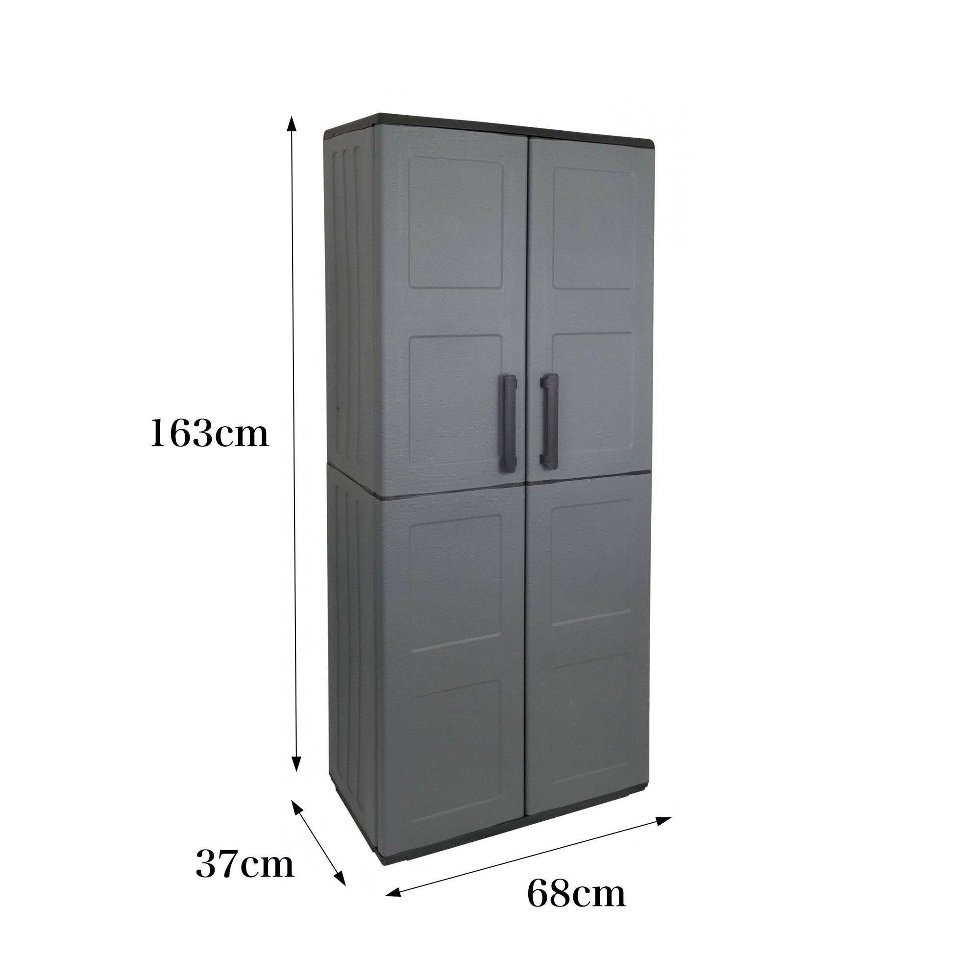 Dmora - Armoire d'extérieur Dargentes, Armoire porte-balai polyvalente, Armoire d'extérieur 2 portes, Finition damier, 68x37h163 cm, Gris et Noir - Dmora - Imagen 3