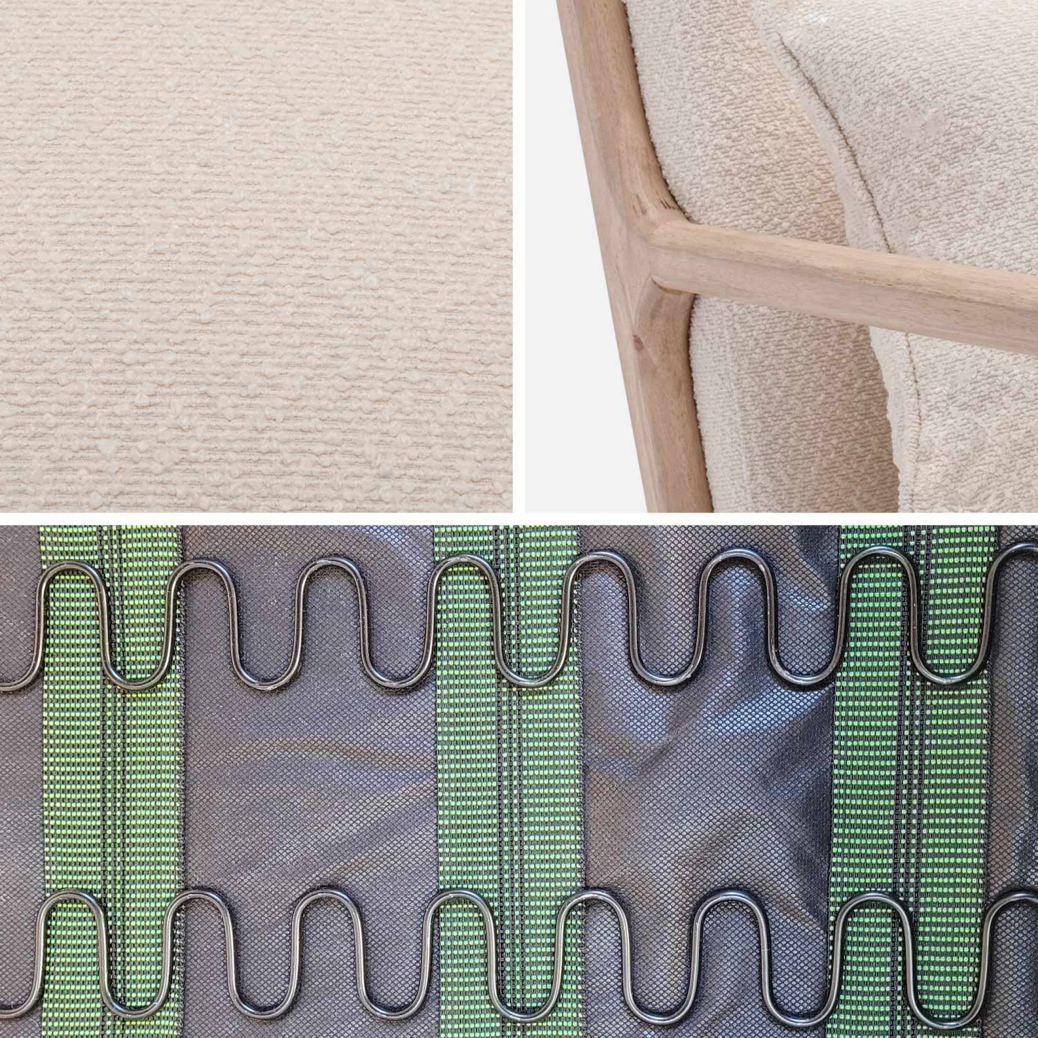 sweeek - Fauteuil à bouclettes blanches texturées. bois et tissu. 1 place droit fixe. pieds compas scandinave. structure en bois solide | sweeek - Image 7