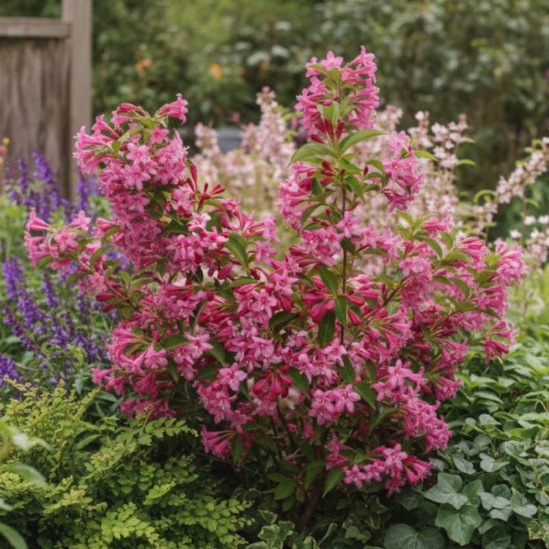 Weigela Stelzneri, Weigelia à fleurs Rose - feuillage Caduc - Pot de 4L - 40/60 cm-  hauteur à maturité De 1,00 m à 1,50 m - Imagen 5