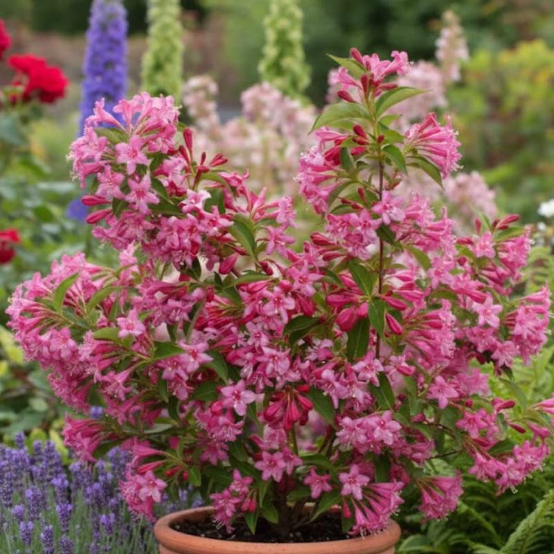 Weigela Stelzneri, Weigelia à fleurs Rose - feuillage Caduc - Pot de 4L - 40/60 cm- hauteur à maturité De 1,00 m à 1,50 m - Image 6