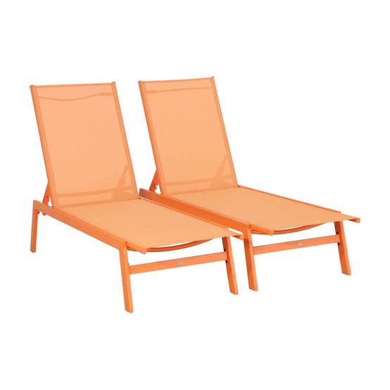 sweeek - Lot de 2 transats. 5 positions. en textilène orange et métal L155 x P59 x H106cm | sweeek - Image 1