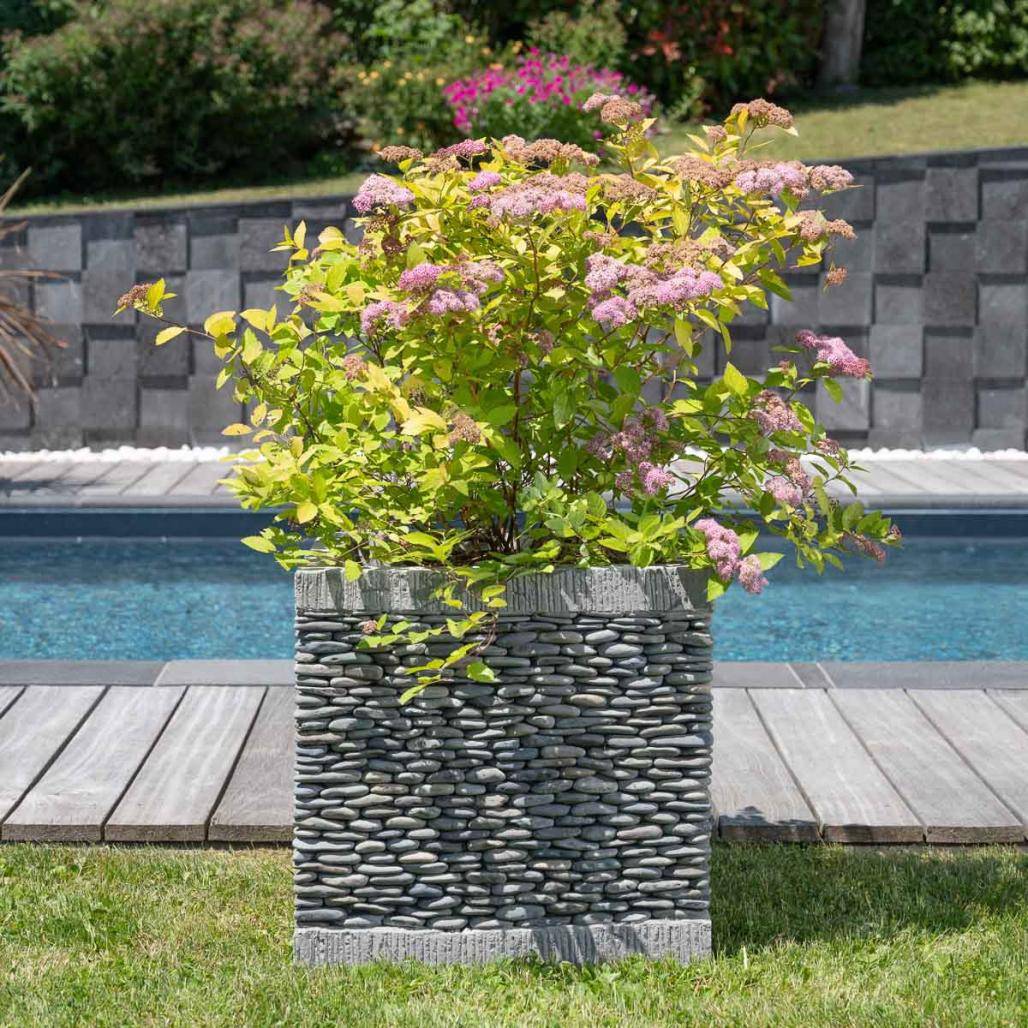 Wanda COLLECTION - Pot bac jardinière carré cube galet 50cm jardin zen terasse - Image 2