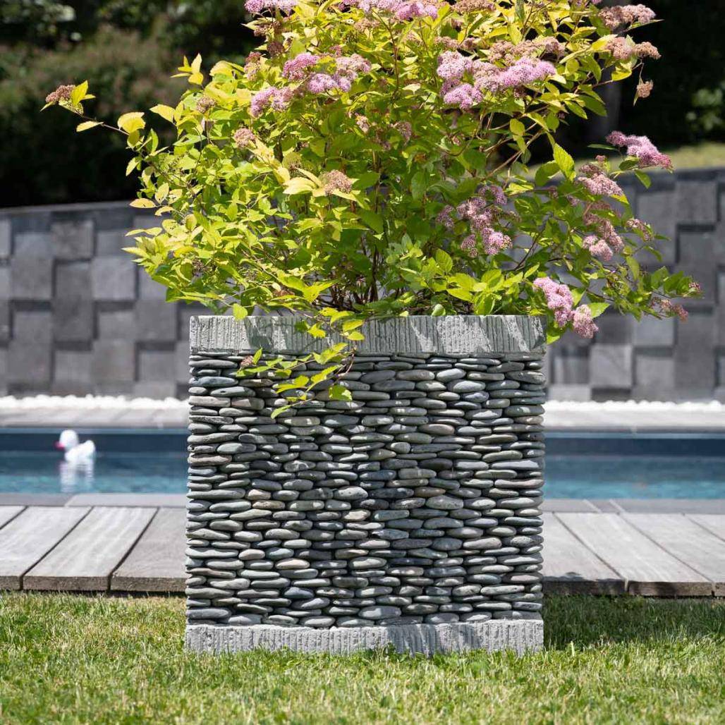 Wanda COLLECTION - Pot bac jardinière carré cube galet 50cm jardin zen terasse - Image 8