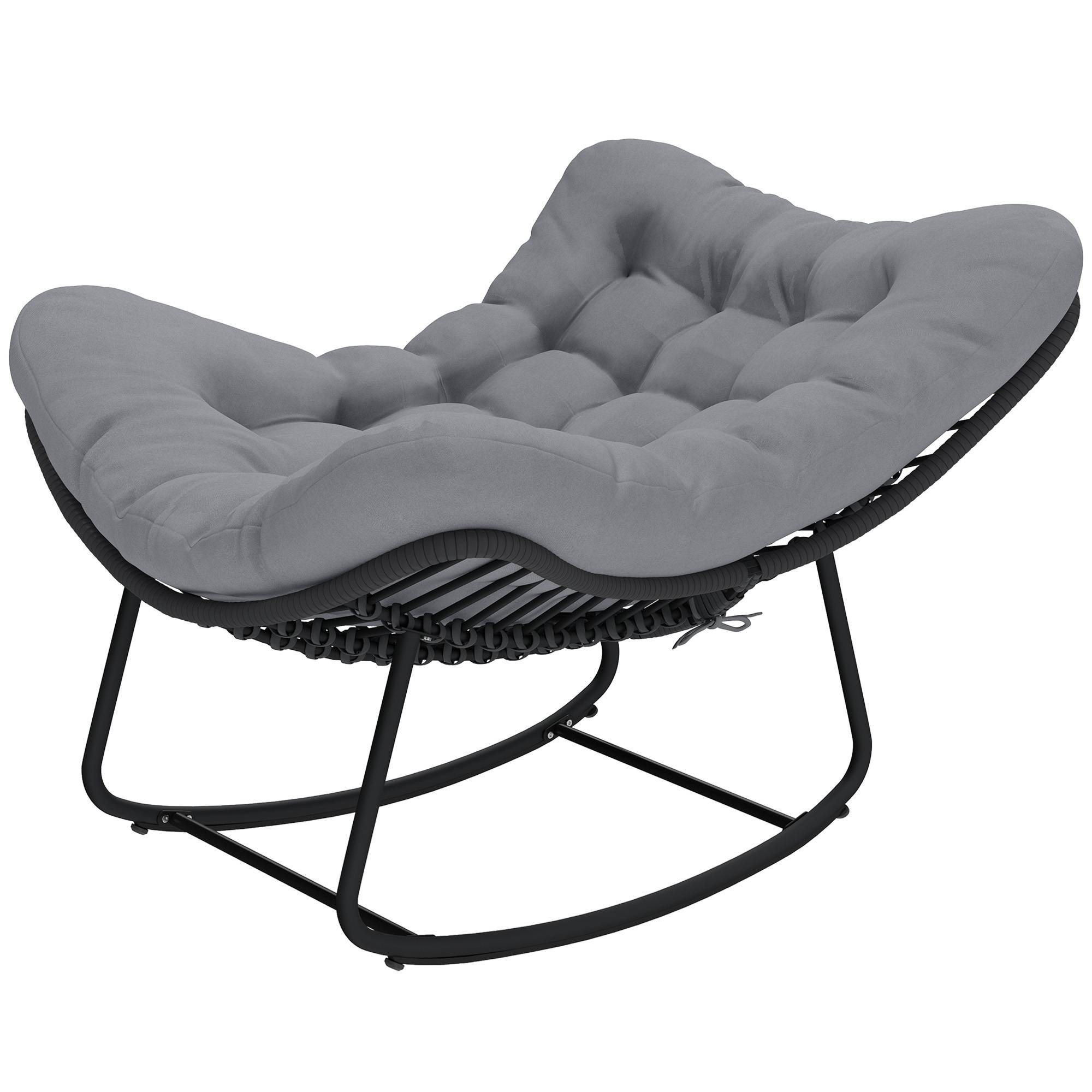 Fauteuil à bascule Résine tressée Jardin Chaise relax avec coussin 110x87x70cm Gris foncé - ComfortXL Outdoor Living - Image 2