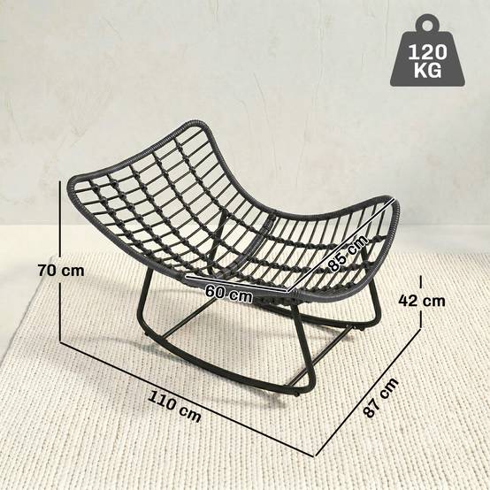 Fauteuil à bascule Résine tressée Jardin Chaise relax avec coussin 110x87x70cm Gris foncé - ComfortXL Outdoor Living - Image 5