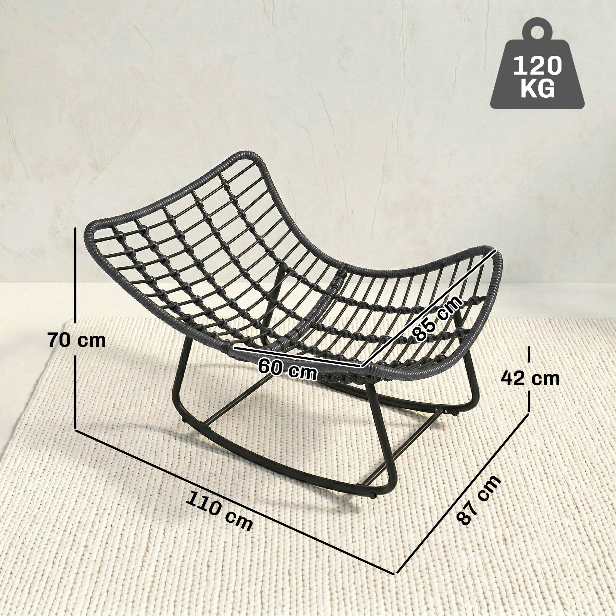 Fauteuil à bascule Résine tressée Jardin Chaise relax avec coussin 110x87x70cm Gris foncé - ComfortXL Outdoor Living - Image 5